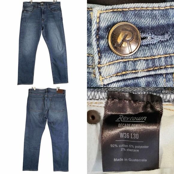 Revtown Jeans Mens Size 36X30 Dark Wash Blue Decade Denim Sharp Straight Stretch - Picture 1 of 11